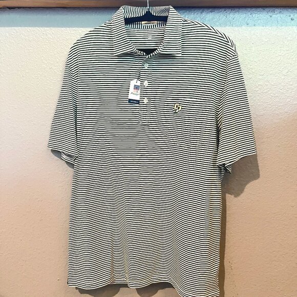 johnnie-O Other - johnnie-O Hangin' Out Striped Polo Shirt Men's L - Green and White Cal Poly NWT